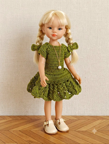 Gehäkelt puppenkleid grün - gehäkelt,